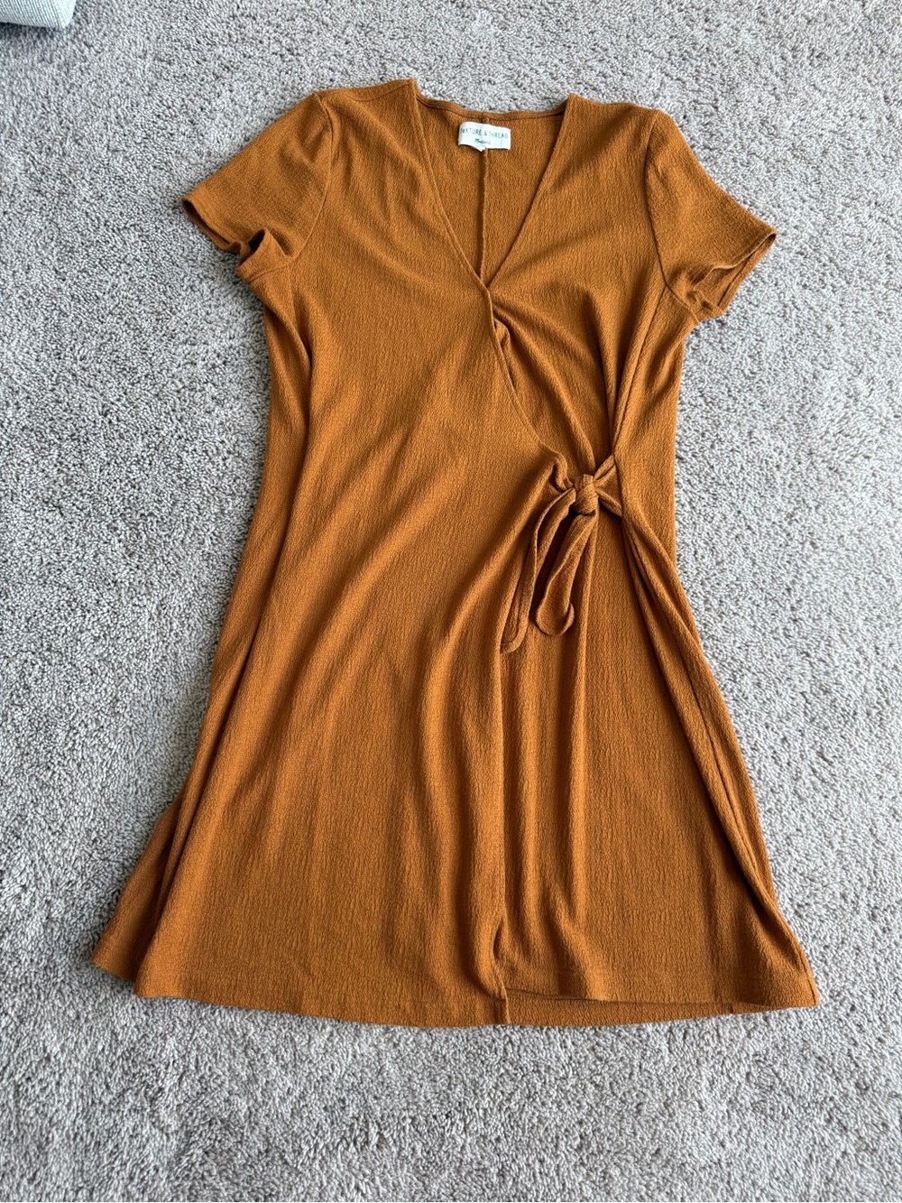 Madewell Textured Knit wrap dress in Rust Orange